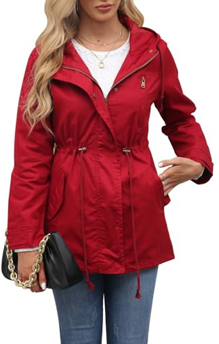 chiguomaoyi Vestes militaires légères et décontractées pour femmes Anorak Utilitaire Taille haute Cordon de serrage Manteau à capuche zippée