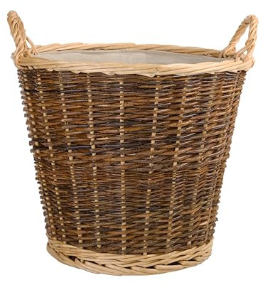 Wickerfield Round Wicker Storage Basket with Handle, Fireplace Accessories, Large Log Baskets for Wood Burner and Indoor Log Store (Brown)