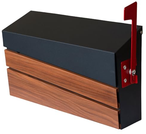 xhlokk Wall-Mount Mailbox, Wood-Grain Metal Panel, Rust Resistant Large Capacity House Mailbox, Modern Drop Mailboxes for Outside, Metal Post Box with Flag (No Keys Locking)