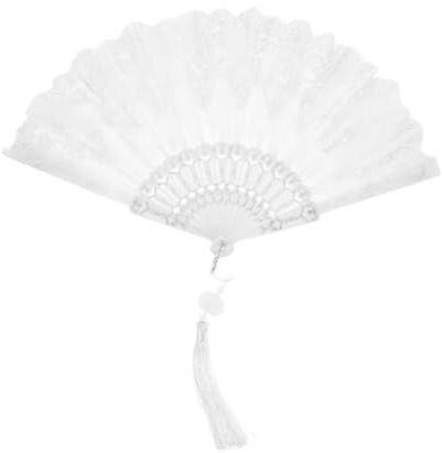 COLLBATH Abanico Novia Boda Blanco Plegable de Encaje Vintage Elegante y Portátil, Adecuado para Eventos y Despedida Soltera Estilo Romántico