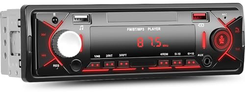 OiLiehu Single Din Car Stereo Bluetooth Hands-Free, 1 Din Car Stereo with FM Radio, LCD Clock Display, MP3 Player Support 2 USB/AUX