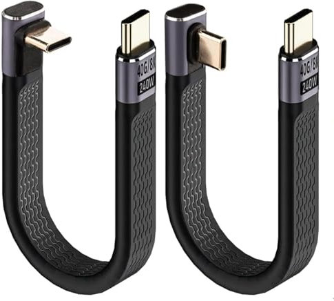 Leehitech 2Pcs Câble USB C vers USB C Coudé Plat Court, USB4 240W Charge Rapide 90 Degrés, câble de données 40Gbps 8K @ 60Hz HDR pour iPhone 16/15, PSSD, Dock, MacBook Air/Pro, 13cm