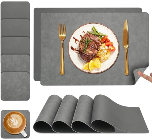 YIHELU® Bordsunderlägg och underlägg i plast set med 6 – fläckfria bordstabletter tvättbara med pälsfinish, halkfria och vattentäta, lätta att rengöra