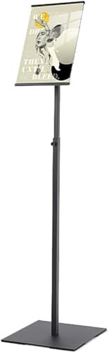 Supporto da pavimento per cartello con base regolabile e resistente, supporto peente, supporto per cartello con cornice a scatto in alluminio, angolo di visione verticale/orizzontale, bianco