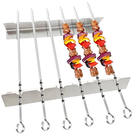 APKOL 6 PCS Spiedini per barbecue, spiedini in acciaio inossidabile 35 cm, spiedini in acciaio inossidabile adatti per uso domestico e campeggio, adatti per carne e verdure