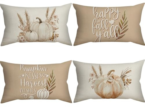 Shengou Fundas Cojines 30x50 Otoño,Juego de 4 Funda Cojin de Cojines de Sofá Decorativos, Calabaza Fundas de Almohada,Funda de Cojín Otoño,Otoñal Cojines Decorativos
