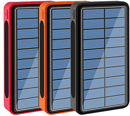 10 000 mAh solkraftbank, 4 utgångar, trådlös laddning, LED-ficklampa, utomhus/robust stil, soldriven, USB-laddare, kompatibel med smartphones, surfplattor