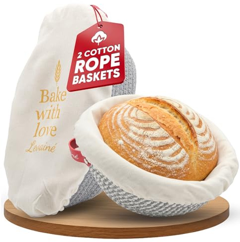 Cestino Lievitazione Pane Set 2 Pezzi – Cestini per Lievitazione Pane Rotondo & Ovale in Corda di Cotone con Fodere Lavabili, Cestino da Lievitazione Artigianale