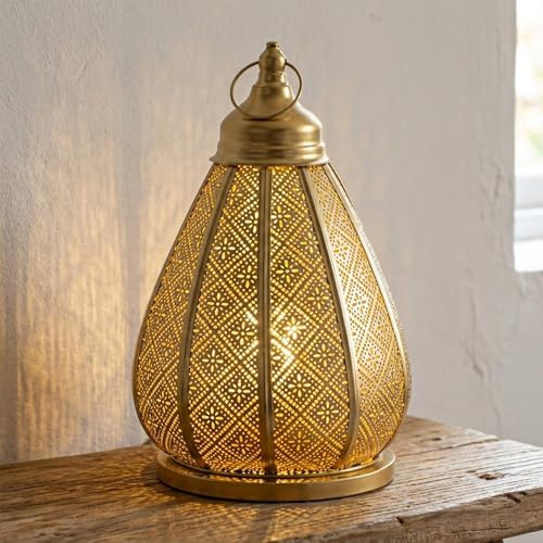 TRIROCKS Lampada a sospensione in metallo stile marocchino vintage, alimentata a batteria, 30 cm, lanterna senza fili per soggiorno, camera da letto, matrimoni, feste, giardino, salotto, esterni