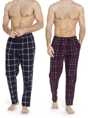 2 Pack Men's Lounge Pants | Soft Touch Fleece Pyjama Bottoms - Super Comfy Cosy Sleepwear PJs with Pockets & Drawstring - Gift for Him (Burgundy/Blue, XL)