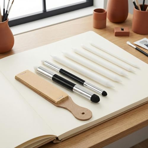 Hontaog 9 Pezzi Sfumino per Disegno,Blending Stumps,Sfumino per Disegno A Matita, Tortillons/Raschietto in Spugna/Carta Vetrata, per Studente Schizzo Disegno