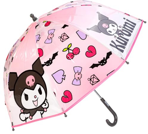 Kuromi Kids Dome Umbrella – Official Licensed Children's Character Toddler Umbrella, Strong, Lightweight & Windproof School Rain Umbrella for Girls & Boys, Child-Friendly Safety Opening
