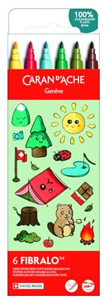 Caran d'Ache Kawaii Fibralo vattenlösliga fibertippade pennor kartonglåda, 6 set, färger, schweiziska berg, barnritning, färgning, konstmarkör, vattenlöslig, skola, kontorsmaterial, uttrycker
