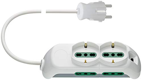 VIMAR FP00520.CK.B Presa mobile multipla con 2 uscite SICURY universali, 4 uscite Bpresa standard italiano, cavo da 1,5 m, spina 2P+T 16 A schuko, bianco