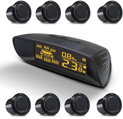Front & Rear 8 Parking Sensor Kit with LCD Display Parktronic 22mm Probes Reverse Backup Radar System Distance Detection Sound Warning for Vehicle car SUV