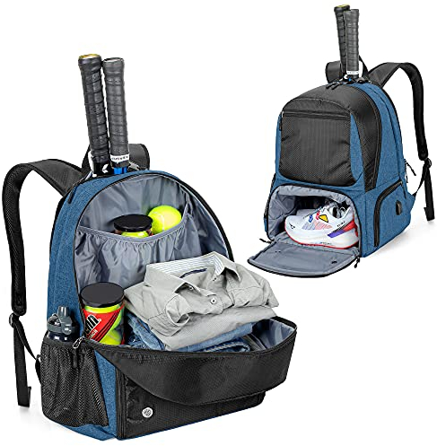 DSLEAF Tennisrucksack mit Schuhfach, Tennistasche für 2 Schläger mit Gepolsterten Schultergurten und Separates belüftetes Schuhfach für Damen und Herren