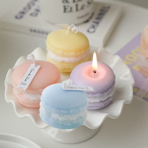 Set di 4 candele profumate Macaron, graziose candele per aromaterapia fatte a mano, decorazione per la casa, compleanno, matrimonio, festa, festa, regalo per ragazze (multicolore)