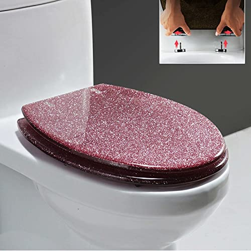 Glitzer-WC Sitz Mit Absenkautomatik Toilettendeckel Quick-Release-Funktion, Einfache Montage Klodeckel Aus Harz Toilettensitz Mit Edelstahl Befestigung, O-Form Klodeckel,Rosa