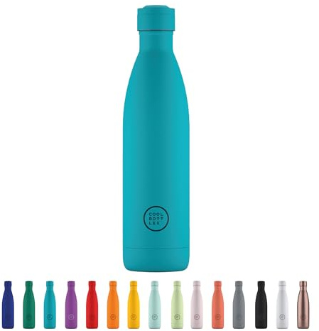 Cool Bottles - Botella de Agua de Acero Inoxidable - 750 ml ml - Vivid Turquoise - 30,5 x 7cm - Botella Térmica Hermética - Bebidas frías 36 horas y calientes 18 horas - Triple-Cool Technology