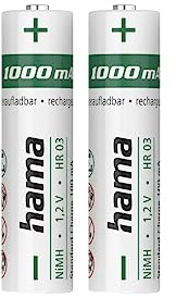 Hama | Pilas Recargables (2 Pilas AAA, Recargables, 1000 mAh, Carga rápida) Color Blanco