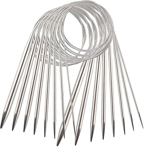 YXHZVON 8 Pièces Aiguilles à Tricoter Circulaire de 40 cm, Aiguilles à Tricoter en Acier Inoxydable à Double Pointe pour Chaussettes Chapeaux Echarpes Tissage (2/2,5/3/4/5/6/7/8 mm)