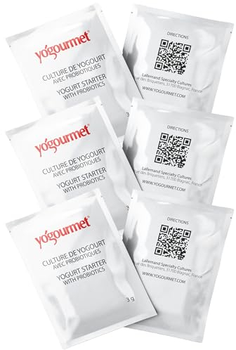 Yogourmet Yogurt Starter With Probiotics (6 Sachets = 6 Quarts of Yogur) - Make Yogurt at Home - Starter Culture - All Natural, Gluten Free, Kosher, Halal - 3 g Sachets