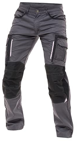 FASHIO FF Mens Construction Pants Utility Work Heavy Duty Workwear Trousers Carpenter Knee Reinforcement Cordura Safety Pants S5 Gray W34-L32