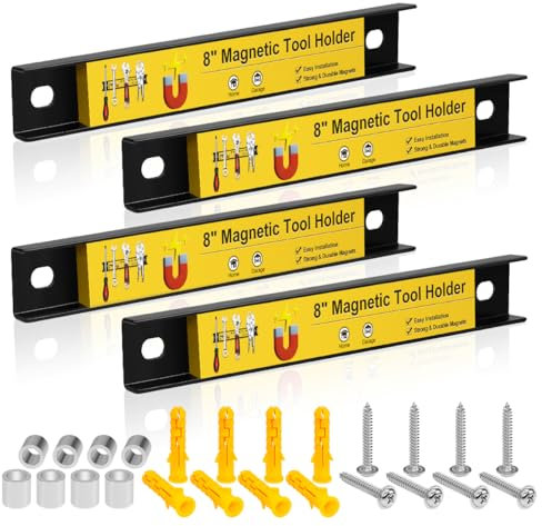 4 Pack 8 Inch Magnetic Tool Organisers, Heavy Duty Tool Magnet Bar Wall Mount Spanner Rack Organizer Magnetic Tool Holder, Screwdrivers Magnetic Tray Tool Storage Organiser Strip For Garage Workshop