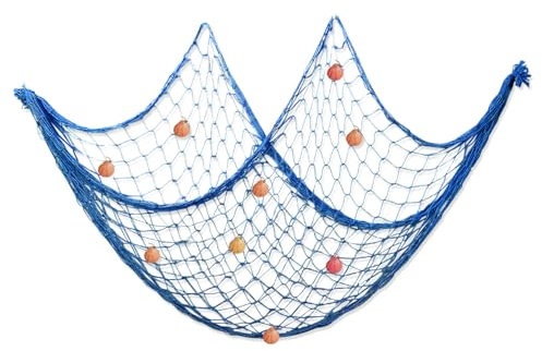 Dunkwckore Rete da Pesca, Conchiglie Decorative Naturale, Rete Pesca Decorativa Mare Reti da Parete Decorazione Casa o Ristorante, Decorazioni Stile Marittimo Cucita Mano (1 * 2m Blu)