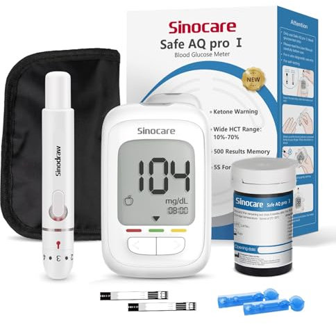 Sinocare Medidor Glucosa en Sangre, Glucómetro 25 Tiras Reactivas y Dispositivo de Punción, Resultados Precisos (Safe AQ Pro)