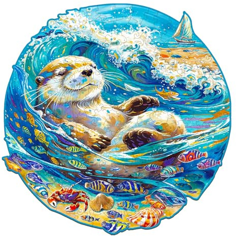 Blumuze Puzzle en Bois Adulte, Loutre Décontractée, Animal Unique, 100 Pièces - 21,5 x 21,3 cm