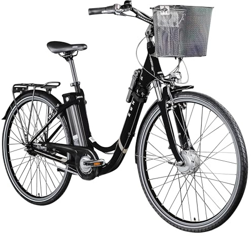 ZÜNDAPP E Bike Damen Fahrrad 28 Zoll | Ebike City Erwachsene 155-190 cm | Retro E-Bike 7 Gang Schaltung Rücktrittbremse | Elektro Fahrräder mit Licht Z517 (schwarz + Faltschloss, 48 cm)