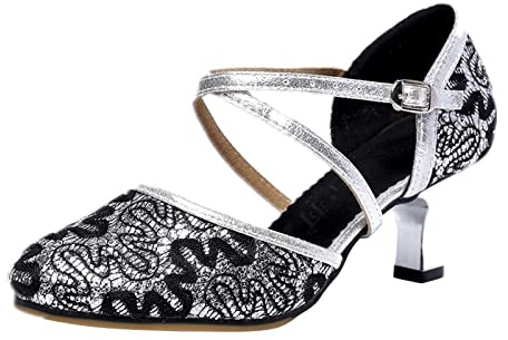 Zapatos de baile lisos para mujer cerrados negros zapatos de novia moda suave zapatos cómodos con pedrería zapatos salsa mujer elegante sandalias danza moderna plata para fiestas de boda, B, 39 EU