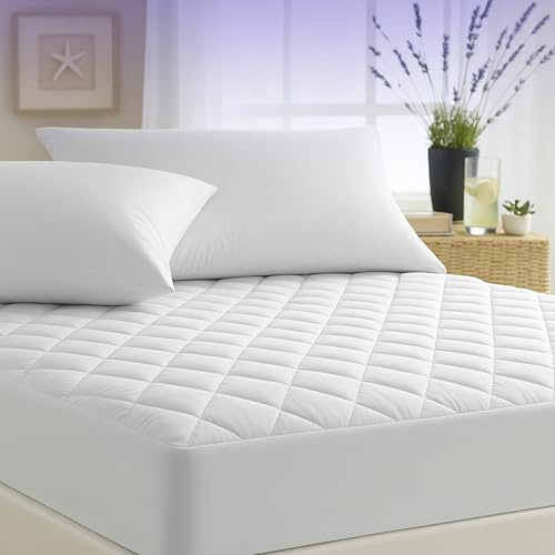 SNUGGLEA Mattress Protector Double Bed Quilted Mattress Protector Noiseless, Soft & Breathable Double Mattress Cover with All-Around Elastic Skirt, Durable & Comfortable for Snug Fit (135x190cm)