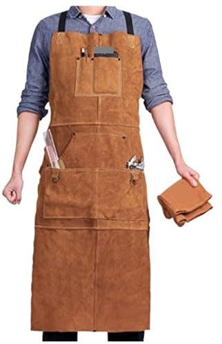 LSNNMU Tablier De Travail Tablier d'atelier en Cuir avec 6 Poches à Outils, Tablier de soudage Robuste for Hommes et Femmes