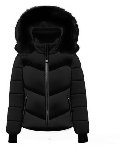 Yinguo Fleece Jacket Women, Winter Jackets for Women UK Quilted Down Mid-Lenght Puffer Coats Ladies Lightweight Waterproof Jacket with Hood Plus Size Slim Trench Coat Warm Outwear, Black, XXL