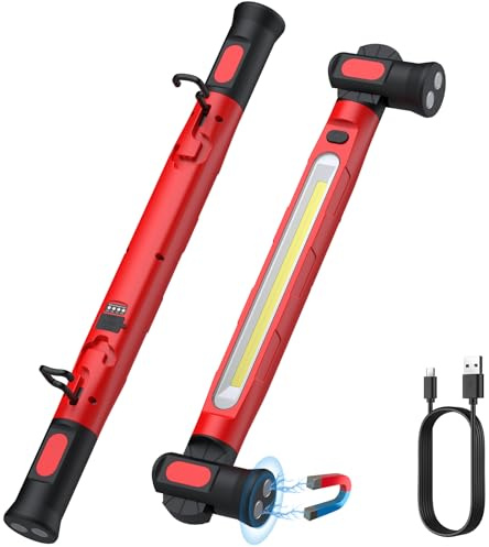 JUSTOOL Lampada da Lavoro LED Ricaricabile 6000 mAh 3000 LM Lampade di Ispezione con Magnetico e Gancio Lampada Girevole per Riparazione Automobilistica con 3 Modalità di Luminosità per Cappa Officina