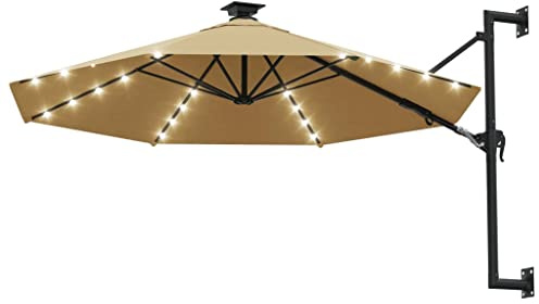 Generico Ombrellone da Giardino a Parete con LED 300 cm Tortora,Prato e Giardino,Vita all'aperto,Ombrelloni e parasole-312525