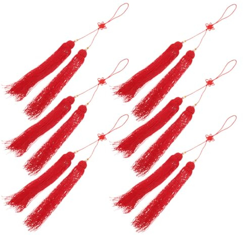 MAGICLULU Borlas Colgantes para Espada de Tai Chi 6 Piezas, Borlas Decorativas Rojas de Tela para Entrenamiento y Competición de Artes Marciales, Accesorio para Espada China
