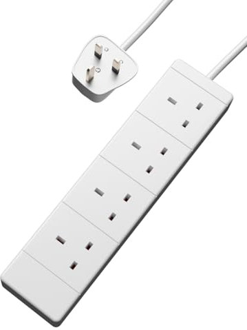 rhinocables Extension Lead UK 3-Pin Plug and Cable 13 amp, 4 Gang Way Multi Sockets Mains Power Strip with Cord (10m)