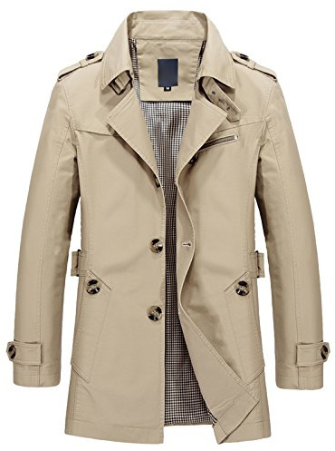 Cicilin Homme Trench à Manches Longues Parka Veste Classique Manteaux Décontracté Trench Coat Court Blouson Jacket Slim Fit Automne Hiver Beige L