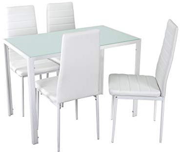 Noorsk Design Conjunto de Mesa de Cocina 105x60 + 4 sillas Clasik (Sillas Blancas)