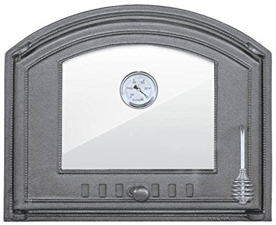 Home&Wood Portes pour Un Four à Pizza en Fonte poêle à Bois Porte du Four en Fonte Pierre 485x410 avec thermomètre et Verre/Gauche/