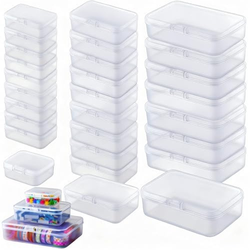 LJY 28 Pezzi Scatola di Plastica Abrasivo con Coperchio (3 Misure) – Scatola Trasparente per Accessori Diamond Painting e Perline, Contenitore Rettangolare Vuoto, Organizer Fai-da-Te
