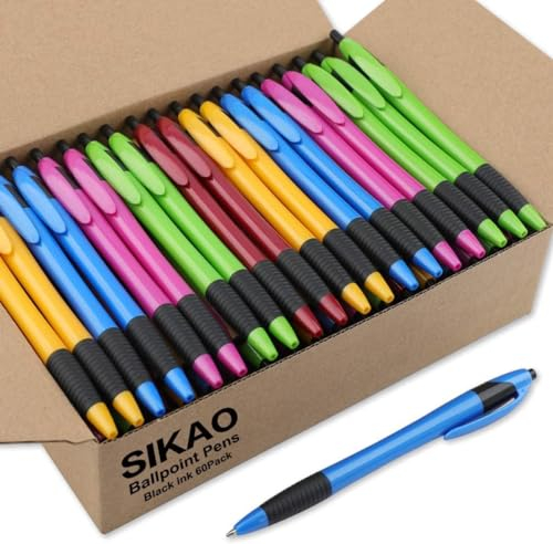 Sikao Kugelschreiber Set 60 Stück, Gripped Slimster Stifte mit Komfortgriff, 1.0mm Schwarze Tinte, Glattes Schreiben, Kugelschreiber Großpackung für Büro, Schule & Gastronomie