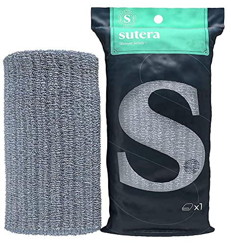 SUTERA - Exfoliating Shower Towel, Premium Japanese Scrub Wash Cloth, Deep Cleanse for Body Face, Microabrasion Duo Fibers Durable Quick Drying, Asian Spa Skin Care Bath Washclose, Extra Long Design