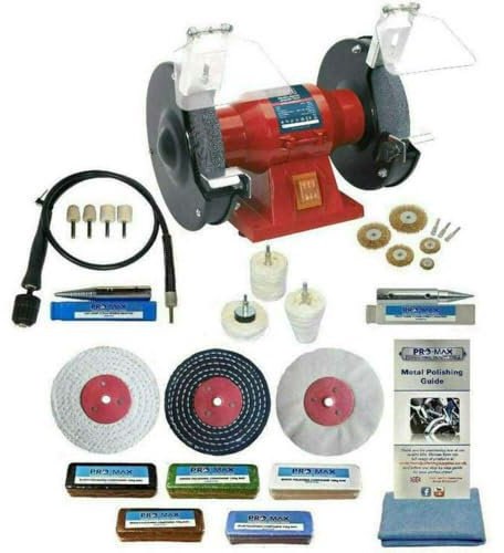 Bench Grinder Metal Polisher 6 150W with Pro-Max 4 Deluxe Metal Polishing Kit