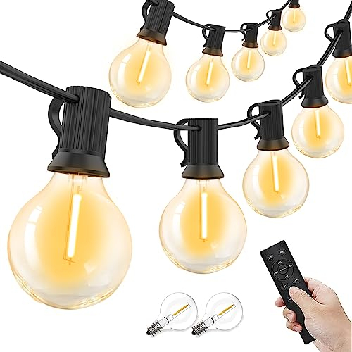 Yuusei Guirnalda Luminosas de Exterior 30M, LED Guirnalda Luces Exterior de Control Remoto con 50+2 Inastillable Plástico Bombillas, Impermeable Cadena de Luces 4 Modos Perefcto Fiesta Terraza Bares