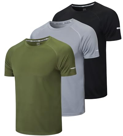 Gaiatiger 3 Pezzi Maglietta Uomo Manica Corta Maglia Running Tecnica Uomo Magliette Asciugatura Rapida Fitness Sport T-Shirt (520) Black Gray Green-2XL