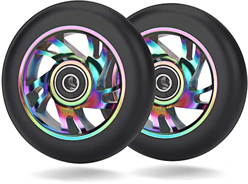 100mm Scooter Rollen - 2 Stück 100mm Scooter Ersatzräder räder mit ABEC-9 Lager - Aluminium 88A stunt scooter Rollen Wheels für Apollo Albott Fuzion